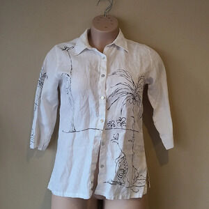 Chico's linen white shirt size 1  ((M) women's buttons 3/4 sleeves